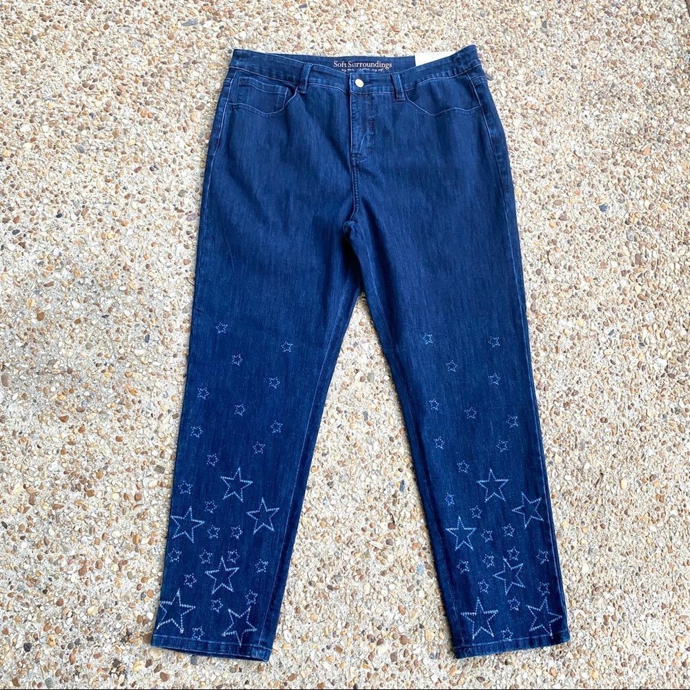 NWT Soft Surroundings Stellar Denim Blue Star Straight Leg Ankle Jeans 16 Missy